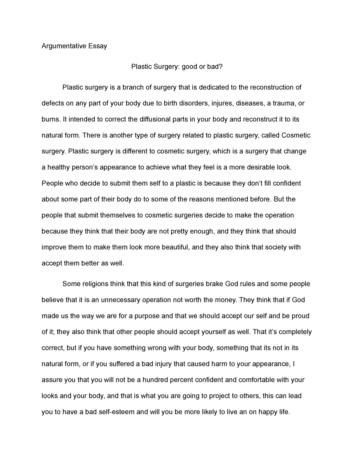 cosmetic surgery essay introduction