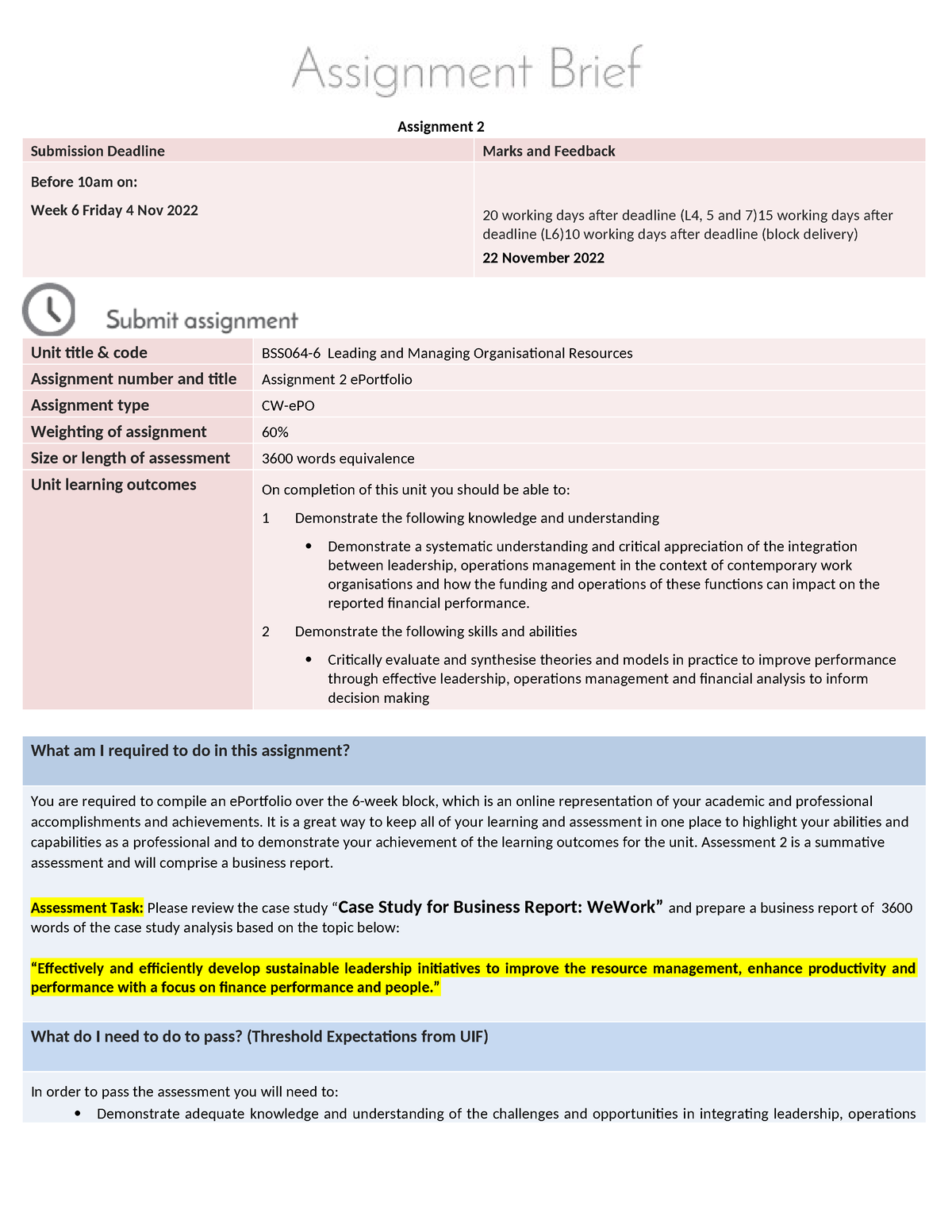 assignment 2 submission deadline