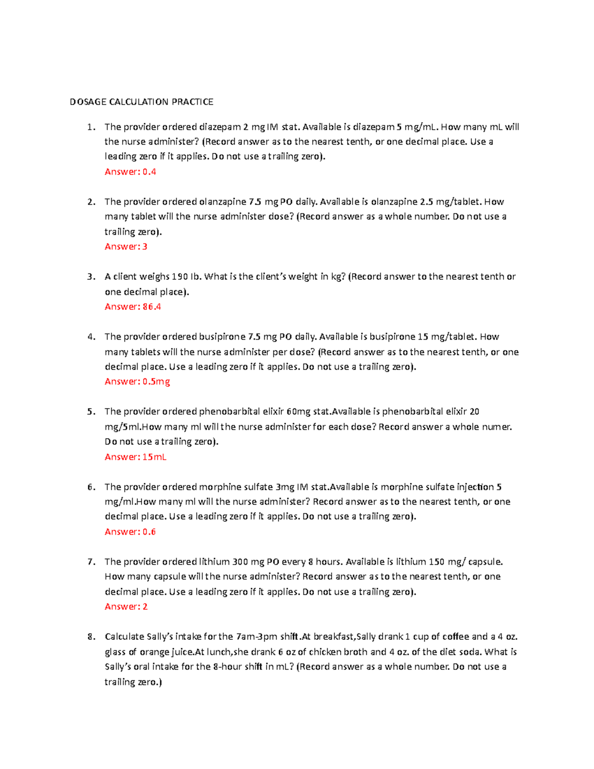 Dosage Calculation Practice for human growth - DOSAGE CALCULATION ...