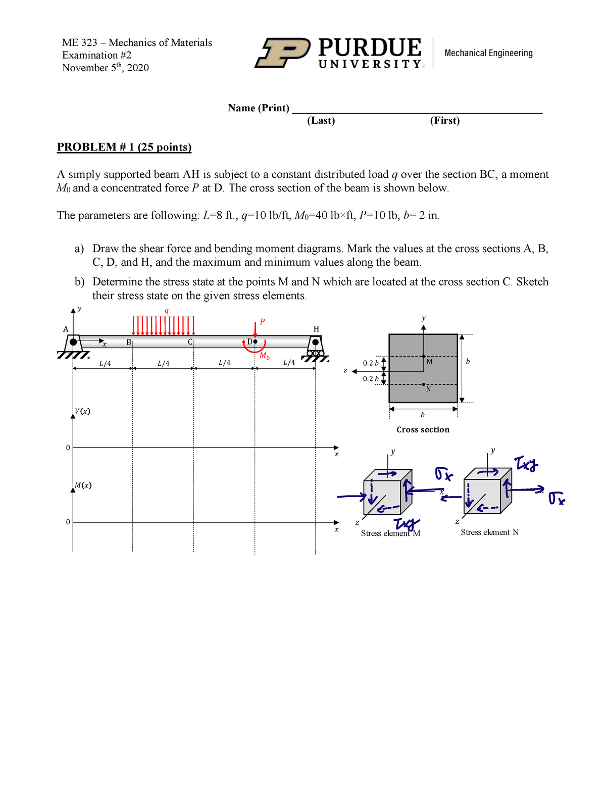 ME323-Exam2-FA2020-AM-Sln-1 2 - ME 323 – Mechanics Of Materials ...