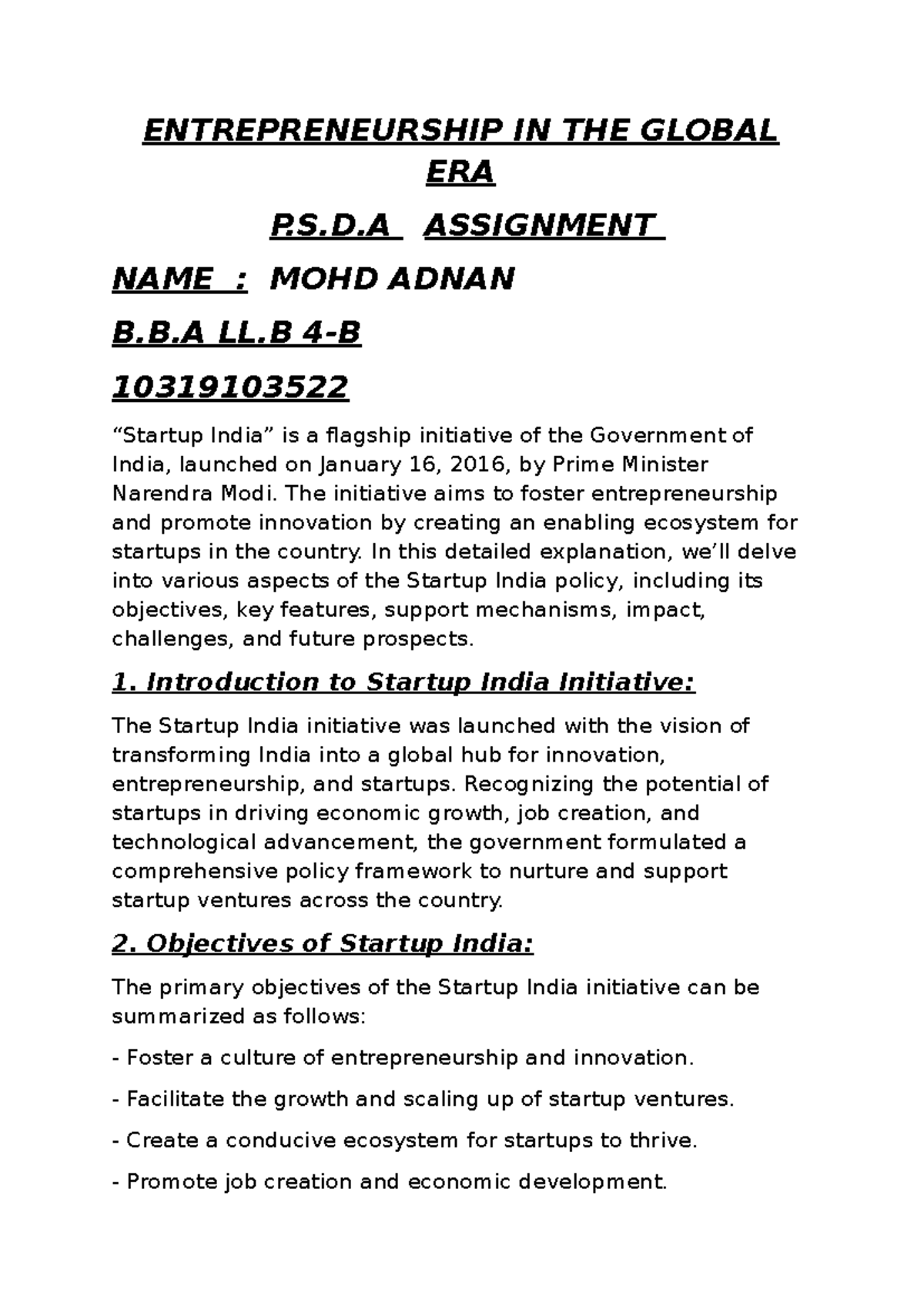 ED psda assignment - ENTREPRENEURSHIP IN THE GLOBAL ERA P.S.D ...