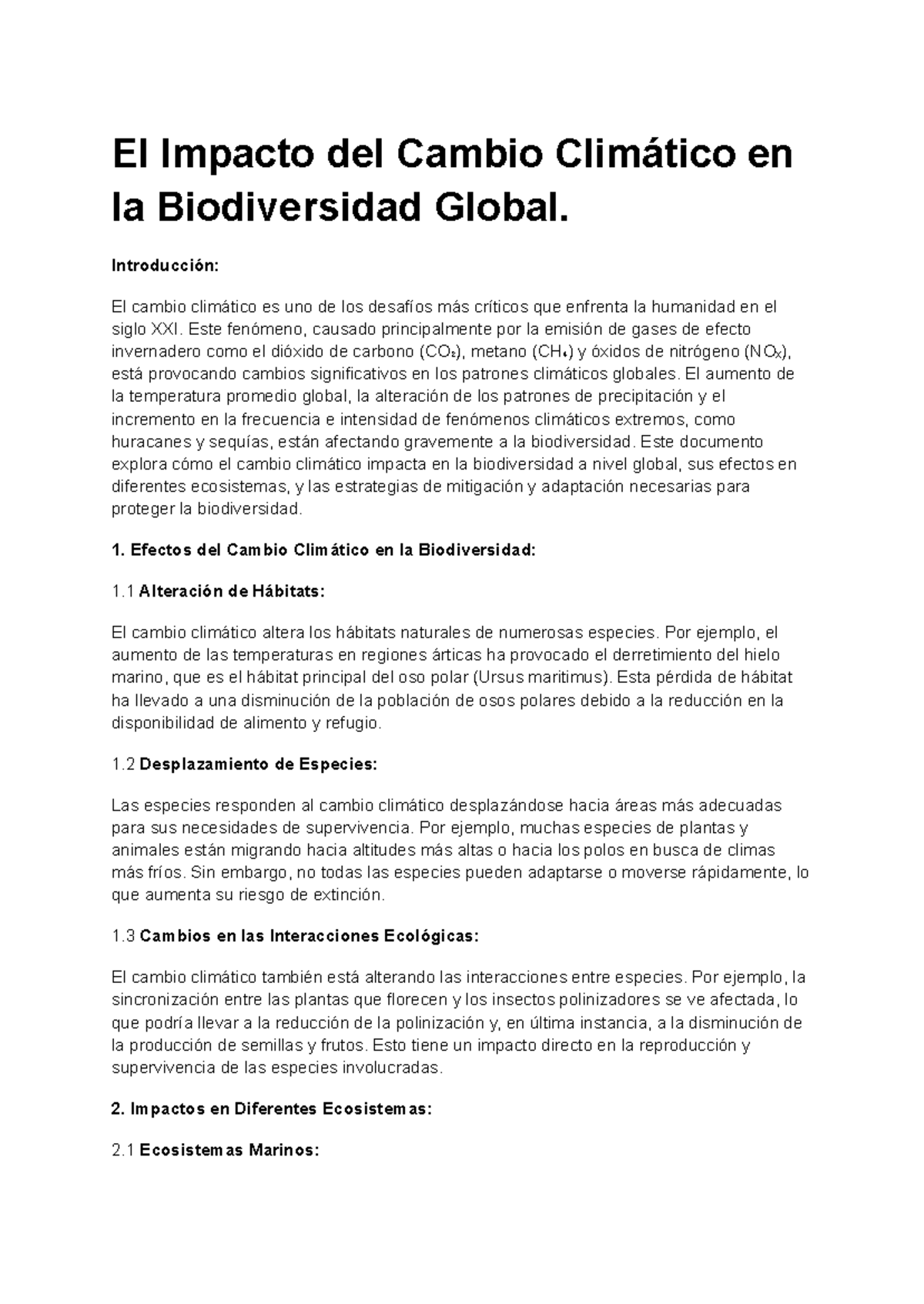 El Impacto del Cambio Climático en la Biodiversidad Global ...