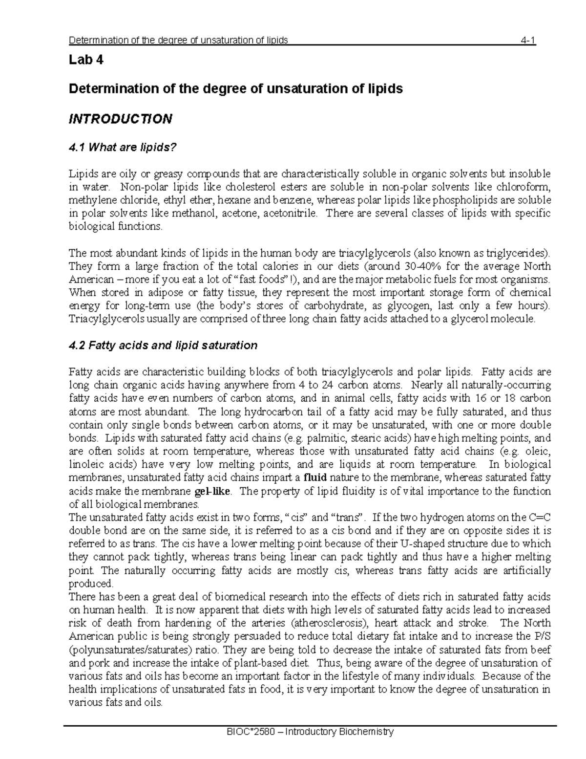 Lipid Lab Manual - 2021 Labs BIOC2580 - BIOC 2580 - U Of G - Studocu