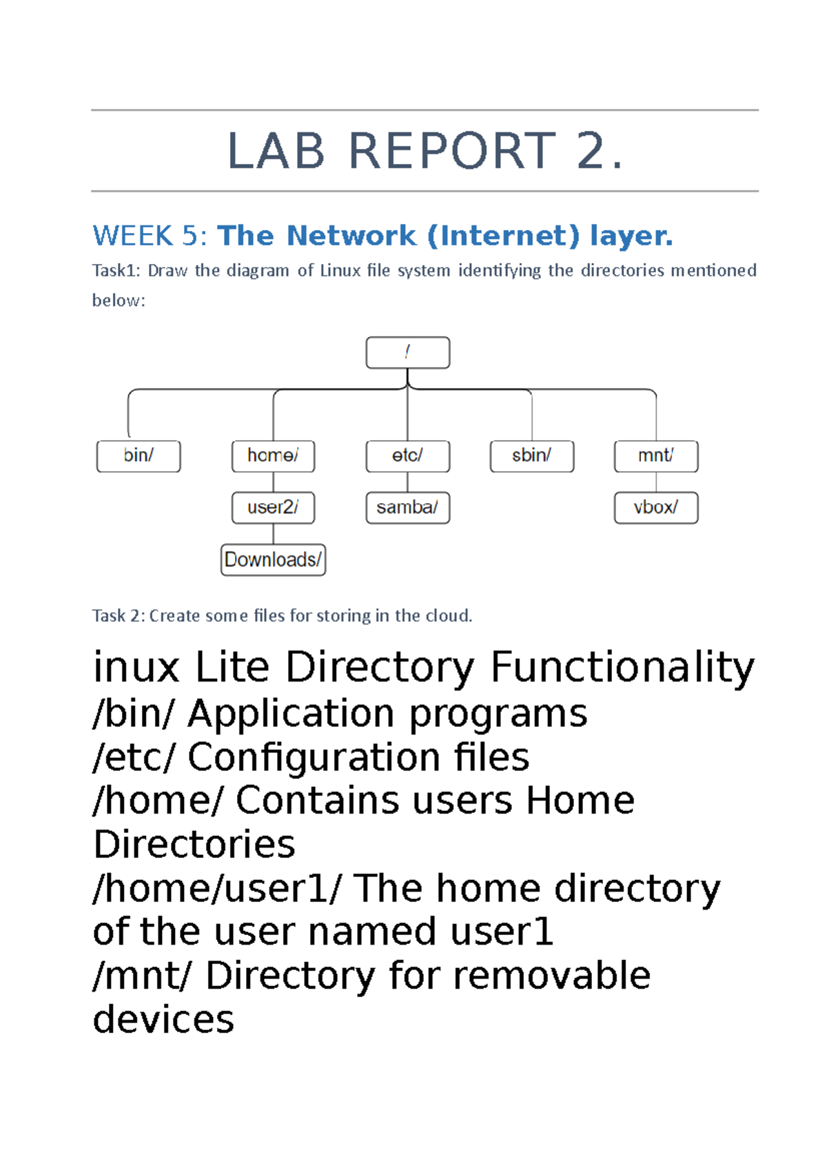 LAB TASK 5 to 10 networking LAB REPORT 2. WEEK 5 The Network