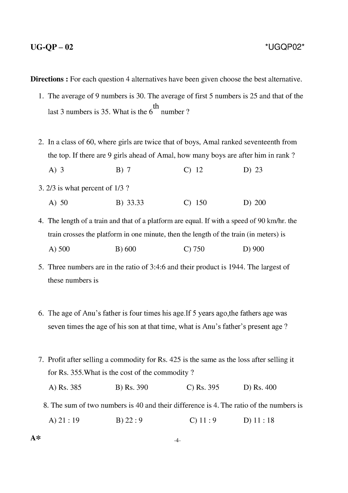 Cuet ug previous year question paper 2 - UG-QP – 02 UGQP02 Directions ...