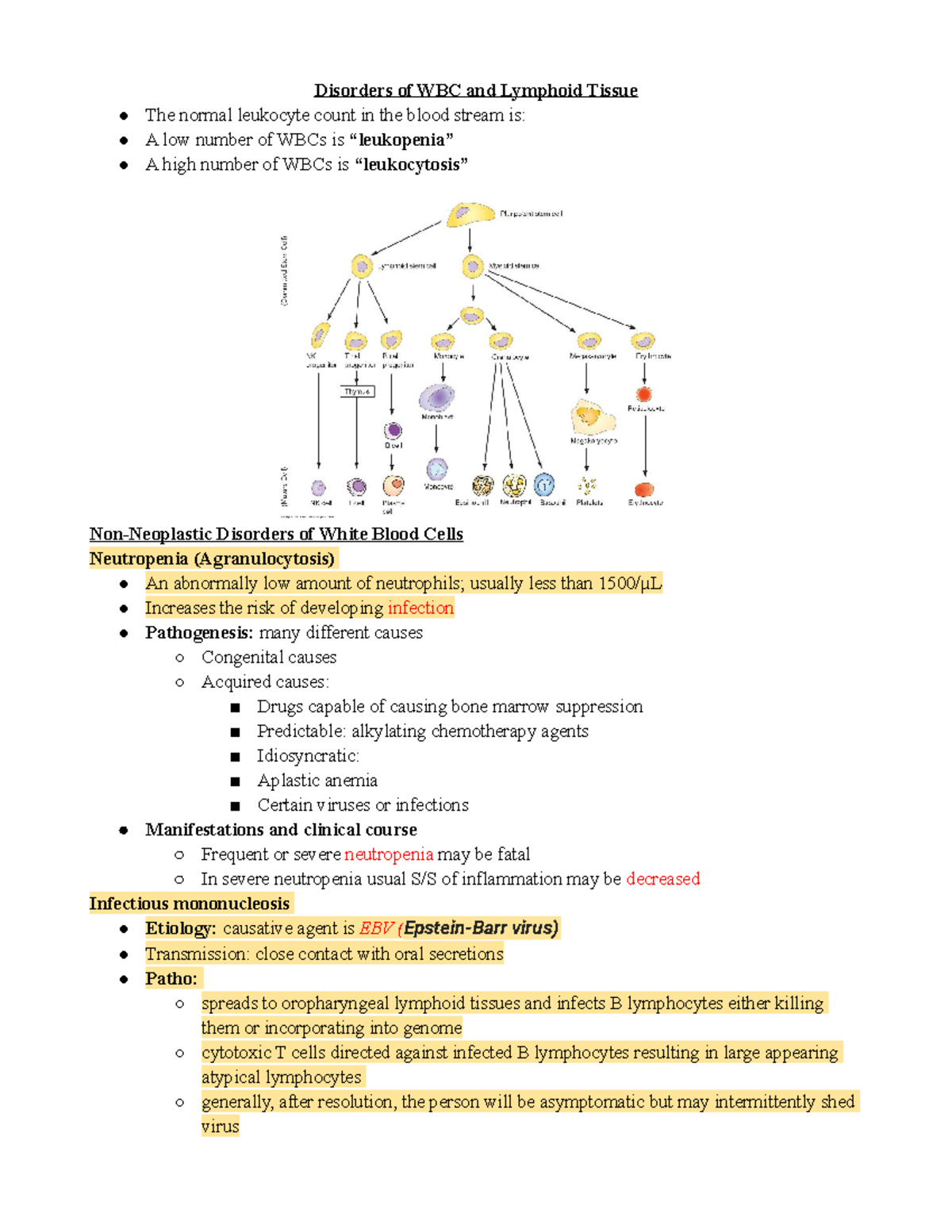 WBC Disorders (C5) - Class notes from pathophysiology with Jonathan ...