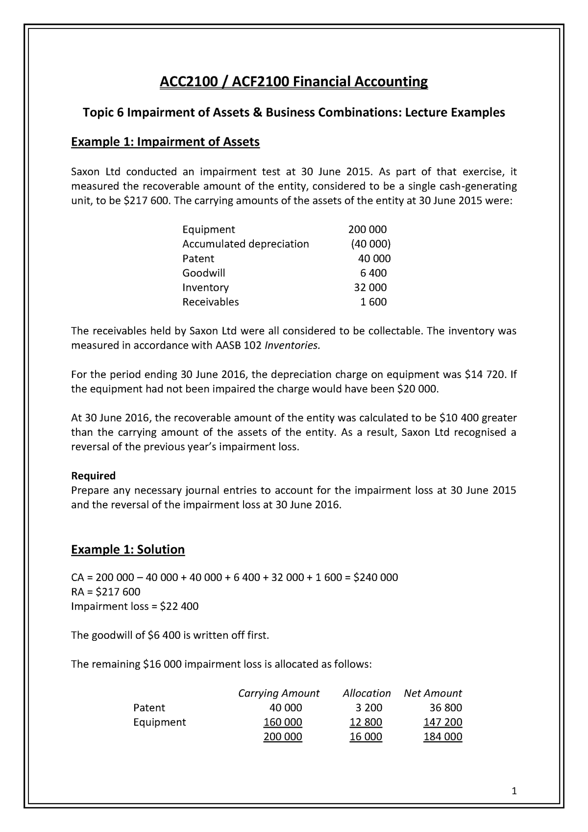 ACC-ACF2100 Lecture 6 Handout Solution - ACC2100 / ACF2100 Financial ...