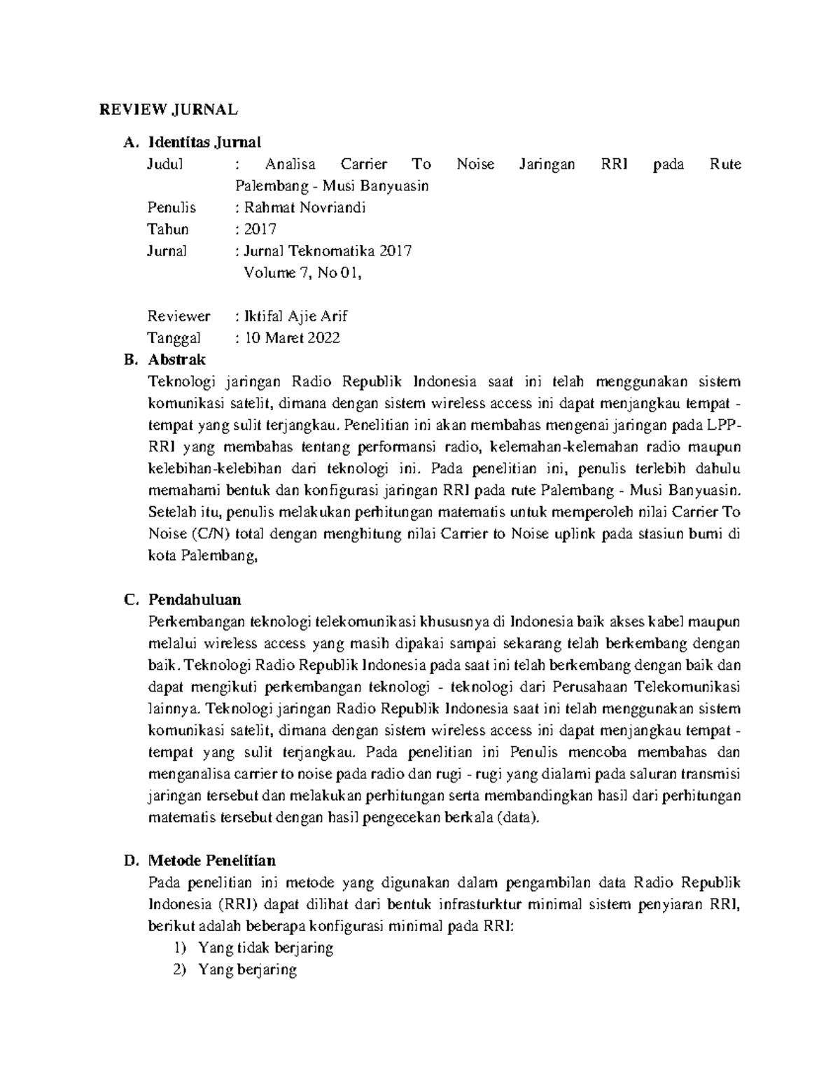 Review Jurnal Sistem Komunikasi Satelit - REVIEW JURNAL A. Identitas ...