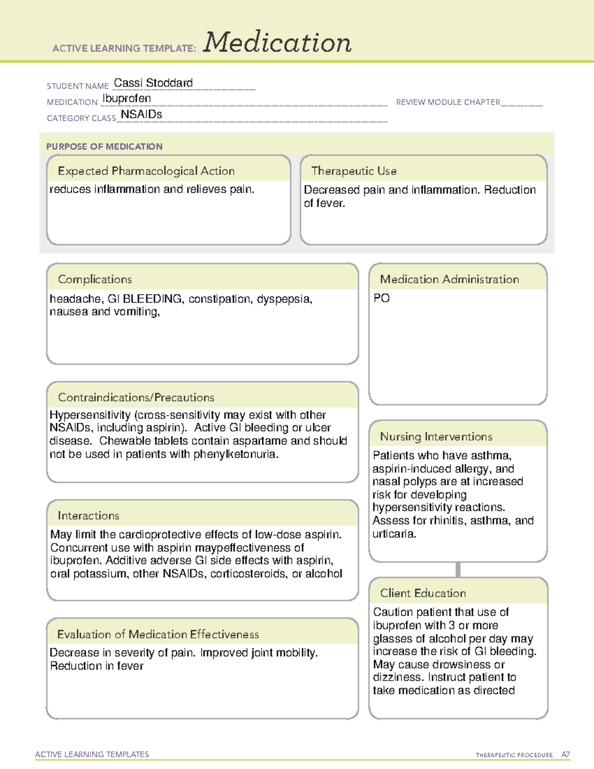 Ibuprofen ATI template ACTIVE LEARNING TEMPLATES TherapeuTic