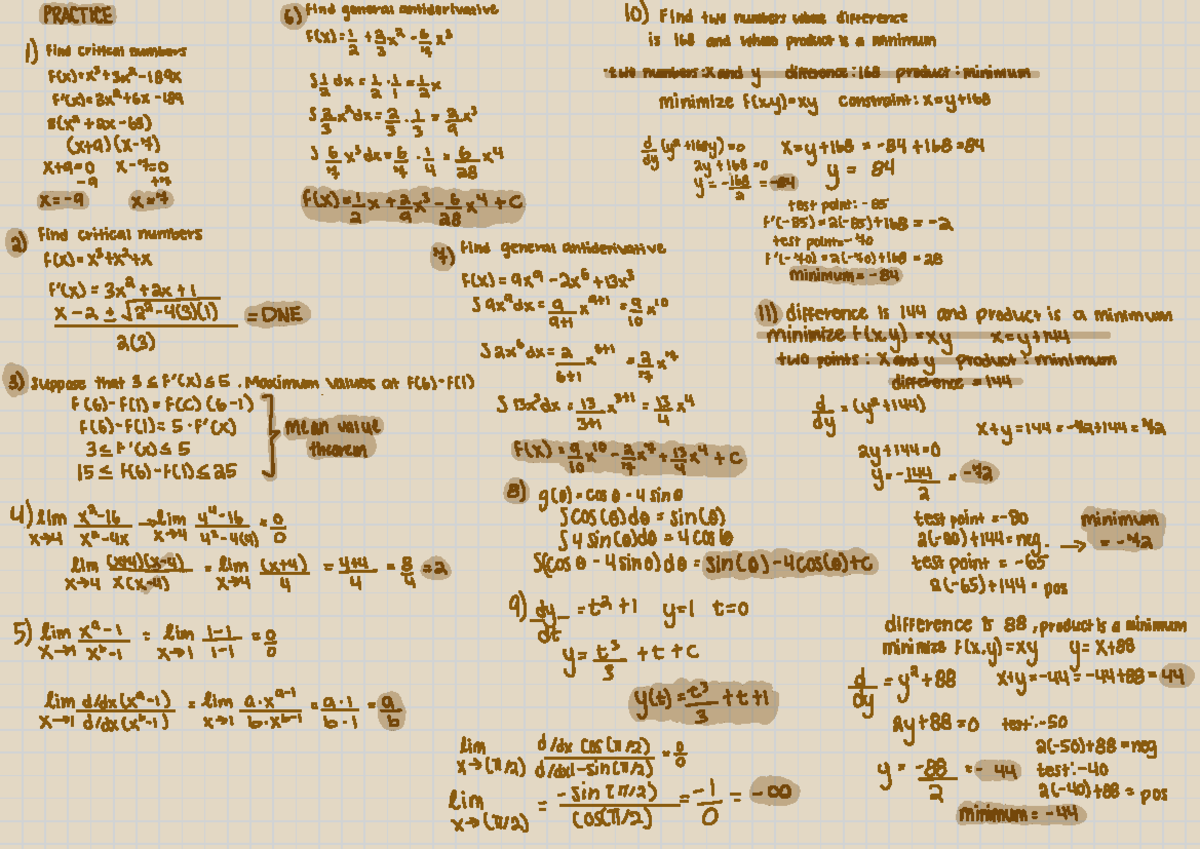 Exam 3 - Practice problems on antiderivatives, integrals, etc ...