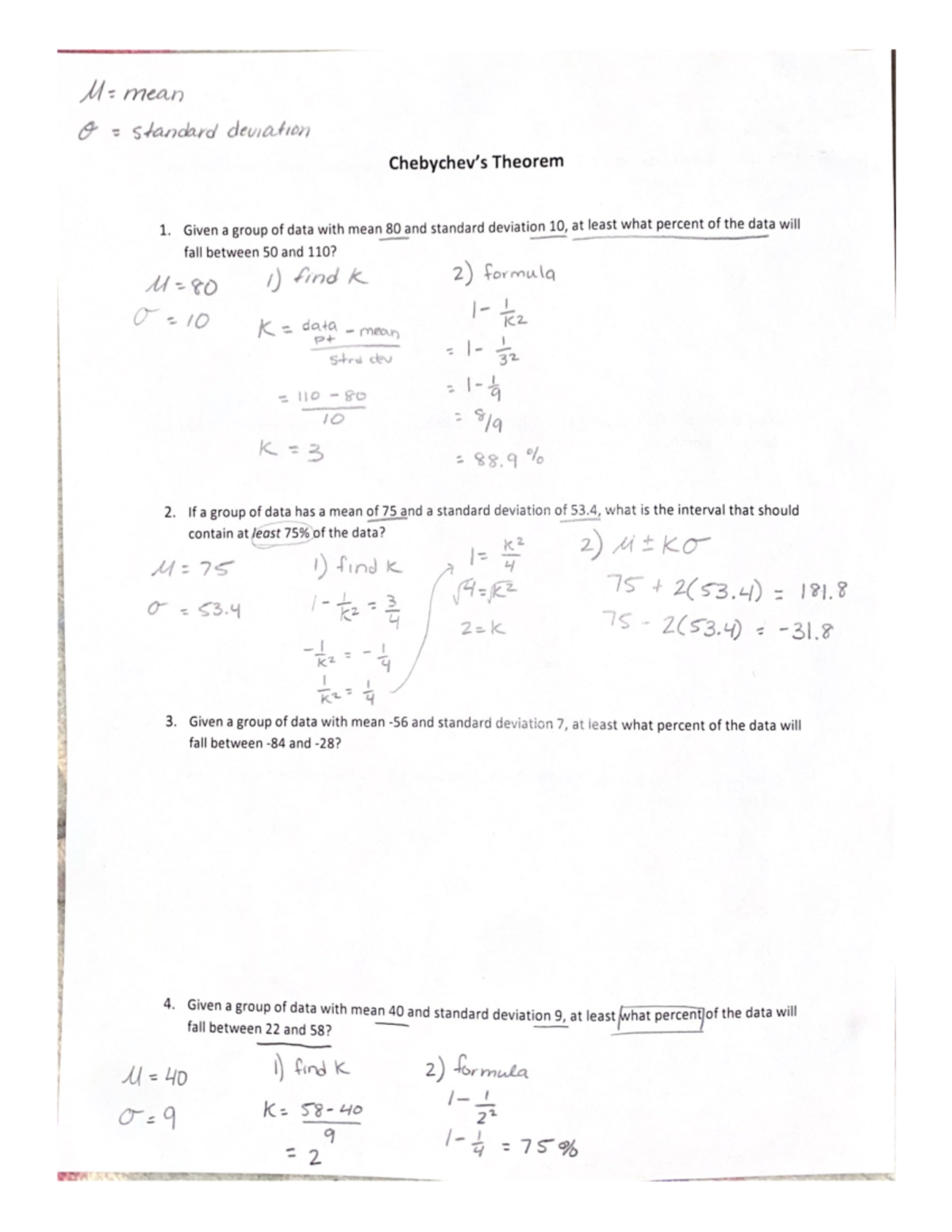 Chebychevs Theorem Worksheet - BUS 205 - Studocu