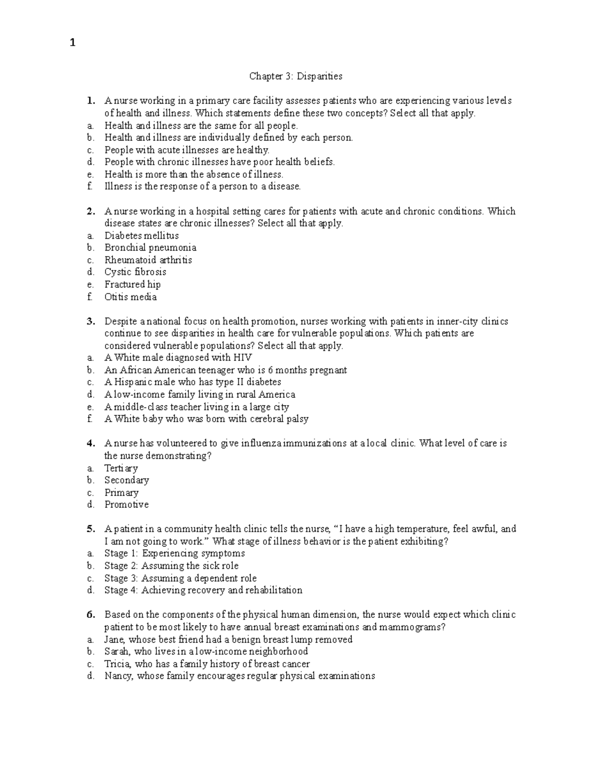Chapter Reviews AE1 Practice Questions Chapter 3 Disparities 1 A
