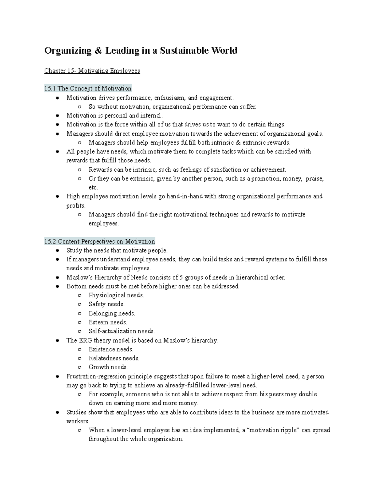 Management (Daft) Ch. 15 - Organizing & Leading in a Sustainable World ...