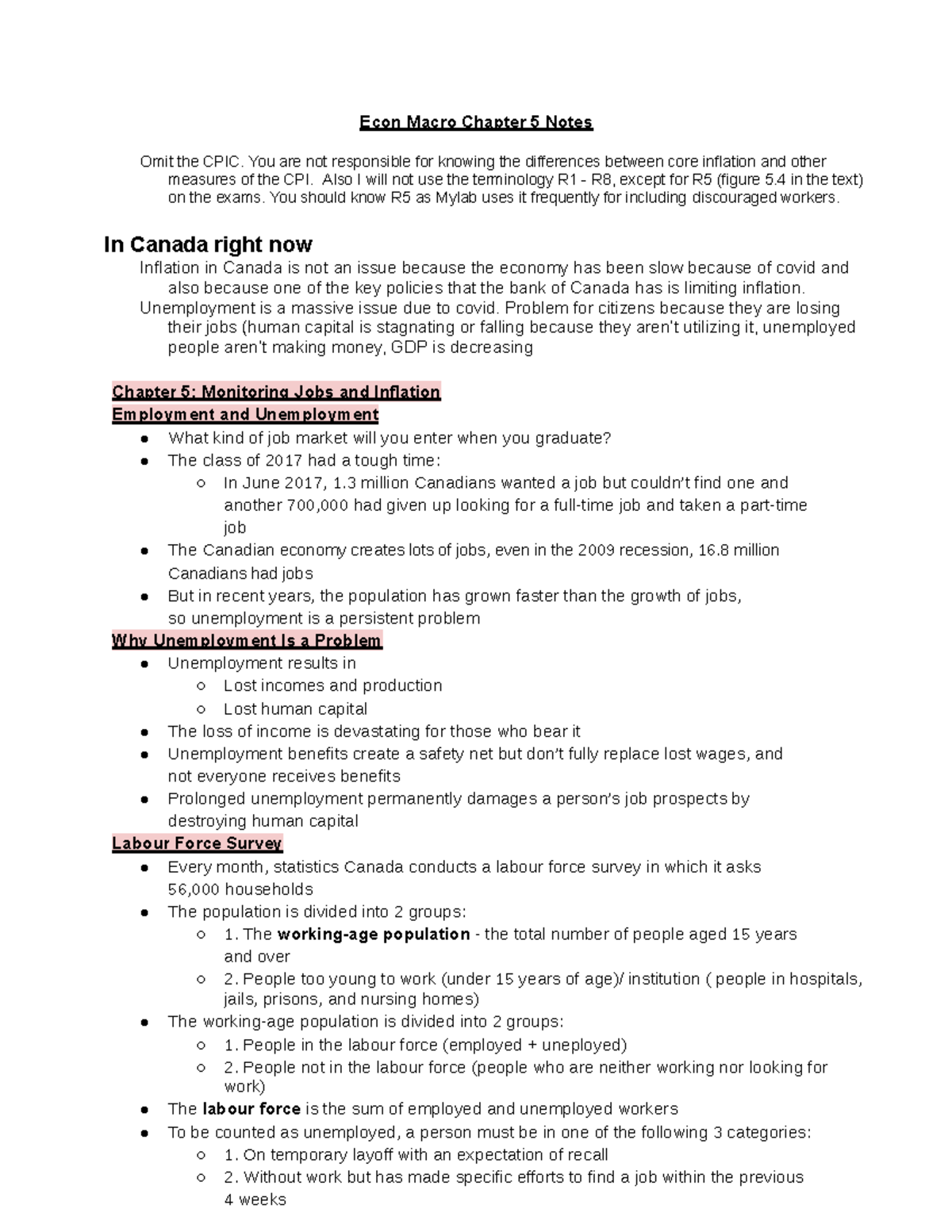 Macroeconomics 1022 Chapter 5 Notes - Econ Macro Chapter 5 Notes Omit ...