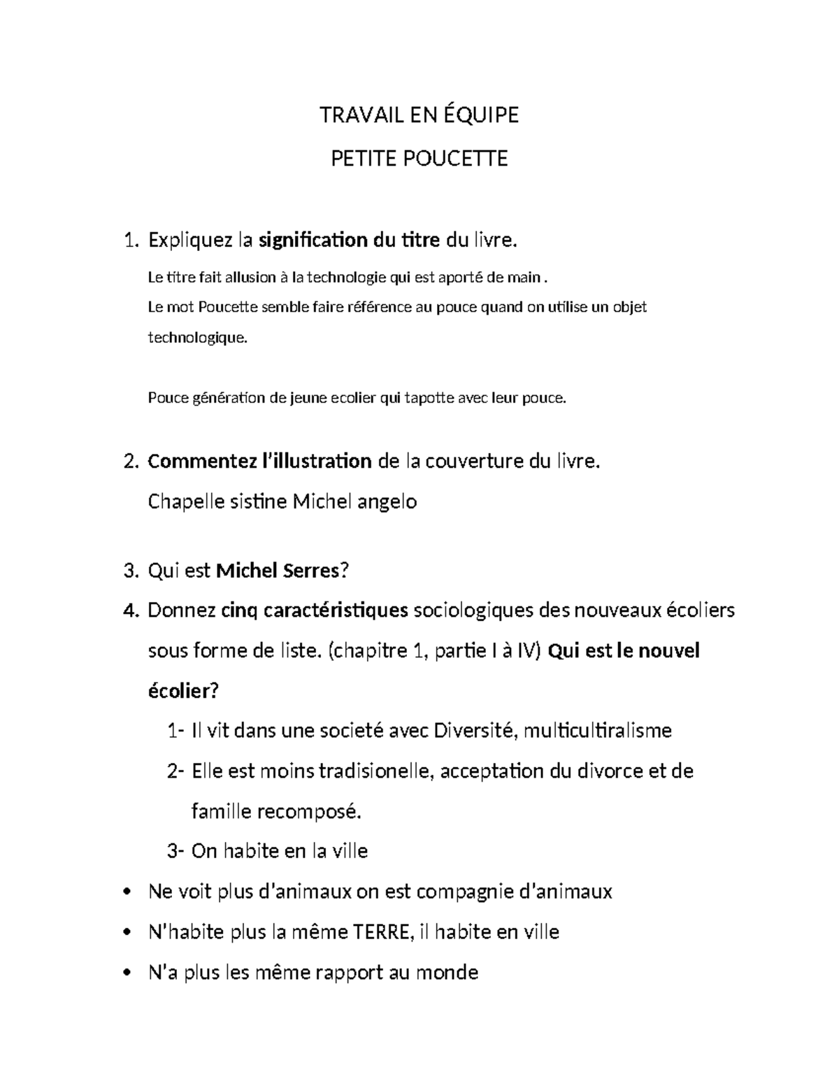 Travail EN Equipe TRAVAIL EN ÉQUIPE PETITE POUCETTE 1. Expliquez la