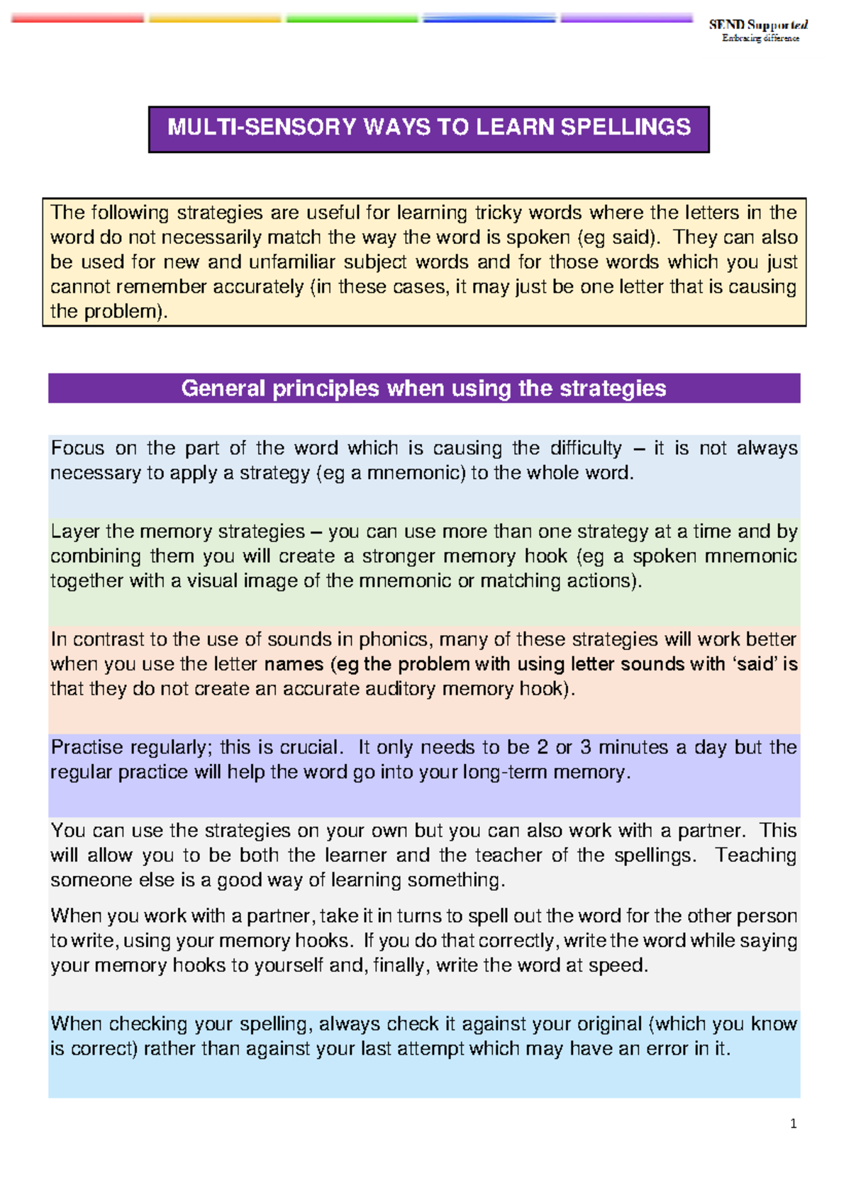 Multi sensory ways to learn spellings multi sensory ways to learn