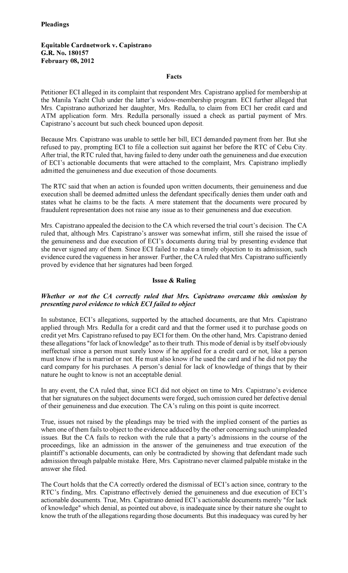 14. Equitable Cardnetwork v. Capistrano - Pleadings Equitable ...