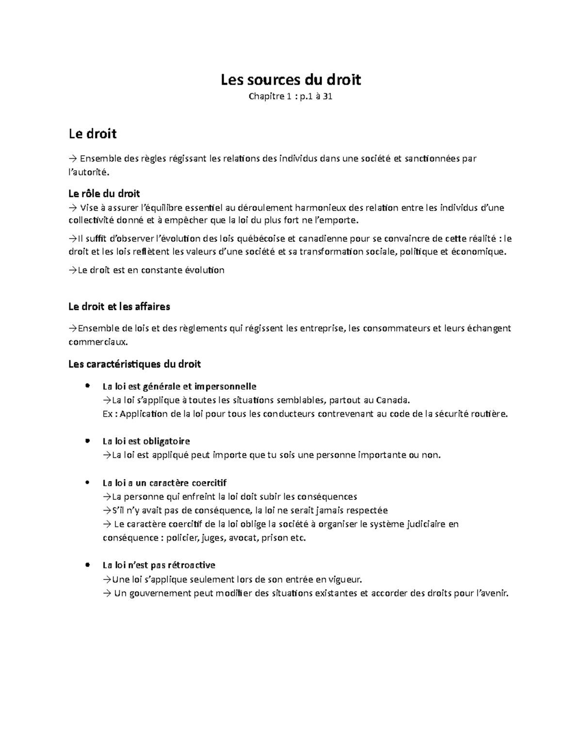 Note de cours : Les sources du droit - Les sources du droit Chapitre 1 ...