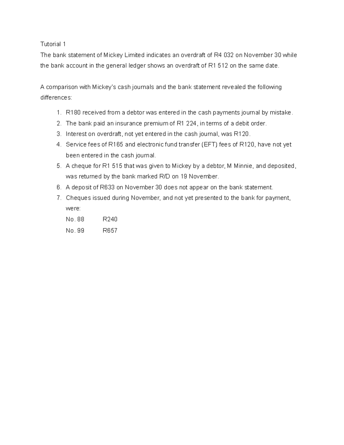 BRS REV PACK - learn more - Tutorial 1 The bank statement of Mickey ...