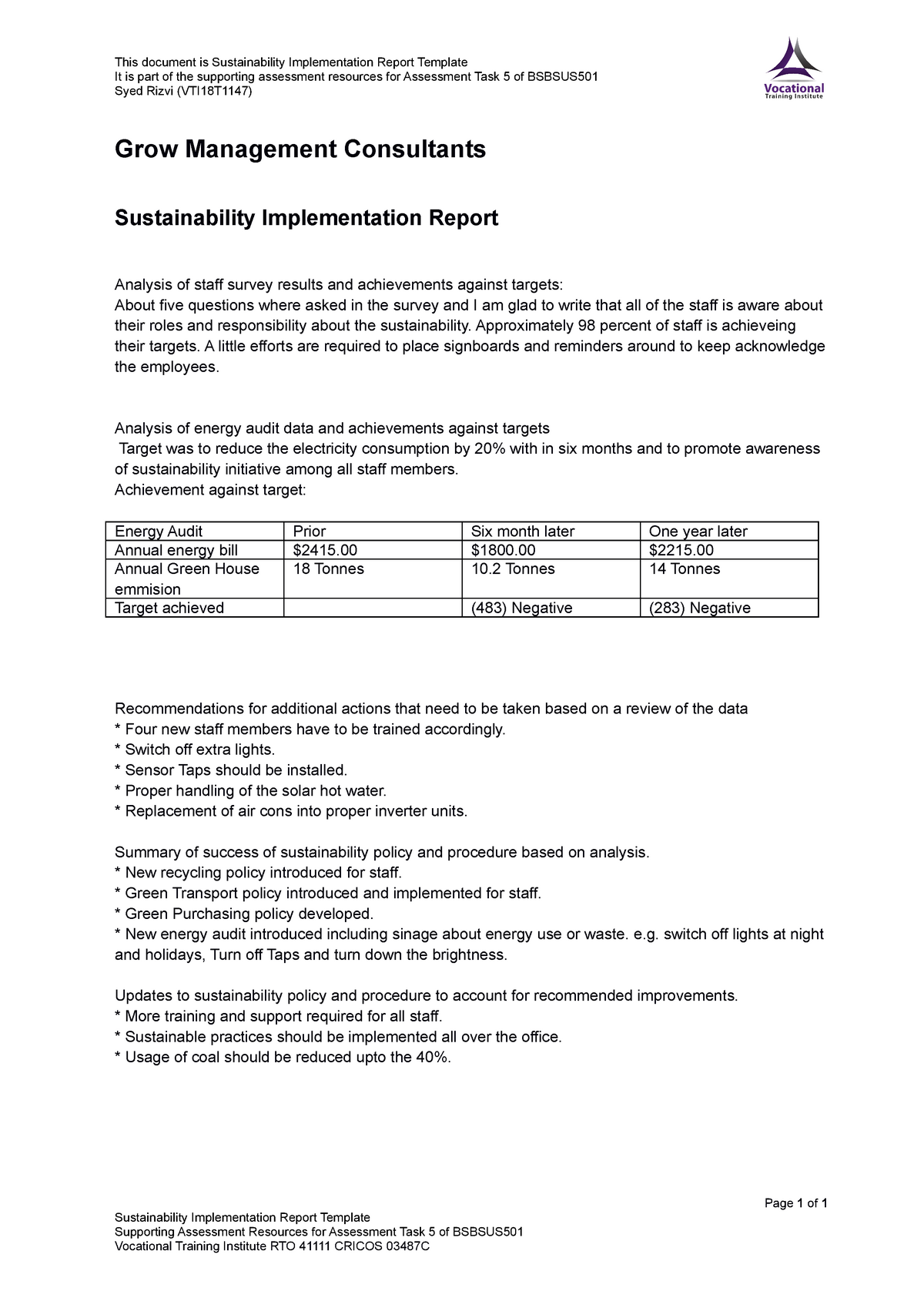 Implementation Report Template