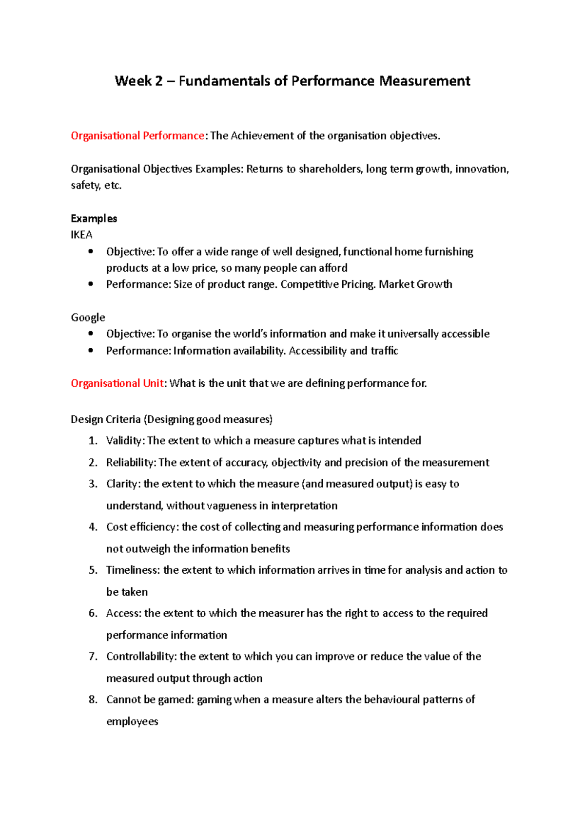 Management Decision and Control Notes - Week 2 – Fundamentals of ...