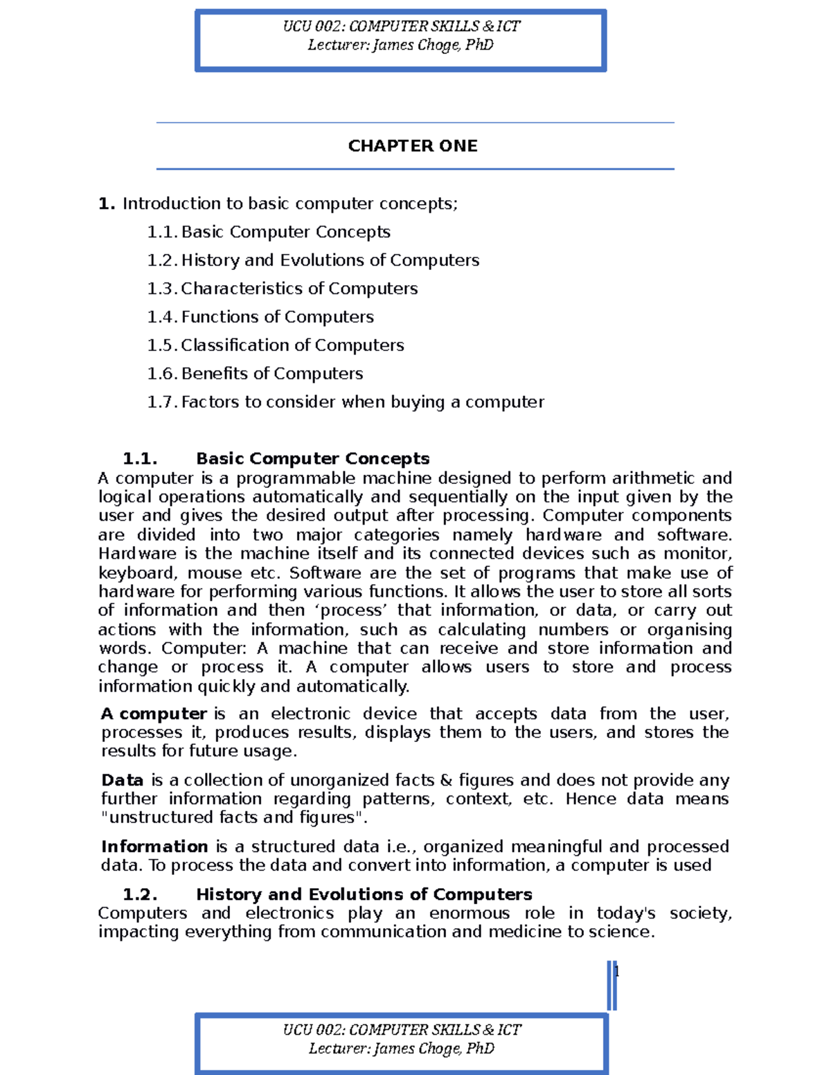 Chapter 1 - 3 - Notes - Comp Skills and ICT Skills - CHAPTER ONE ...