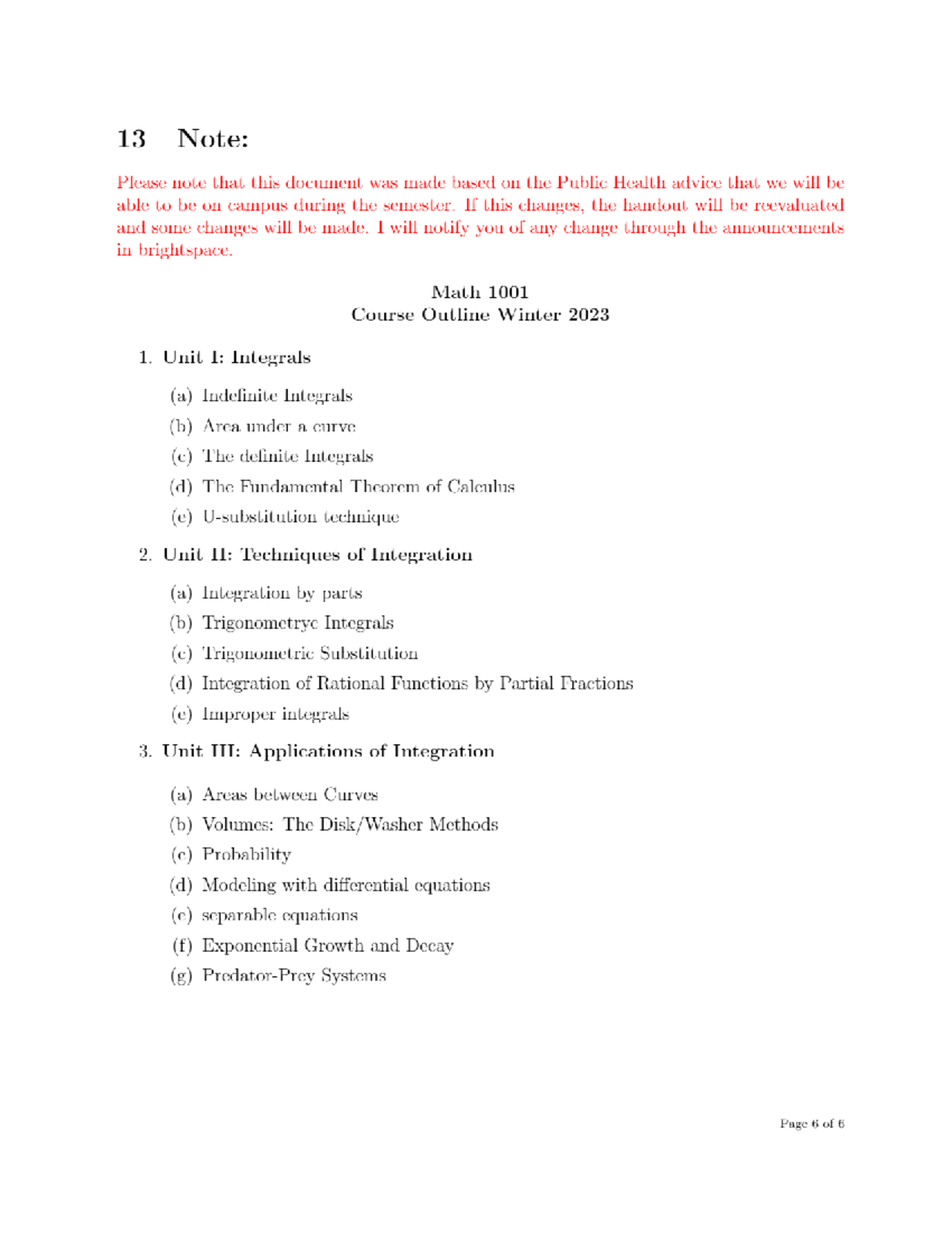 First Day Handout - MATH-1001-081 (Calculus II 95961) - Math 1001 - Studocu