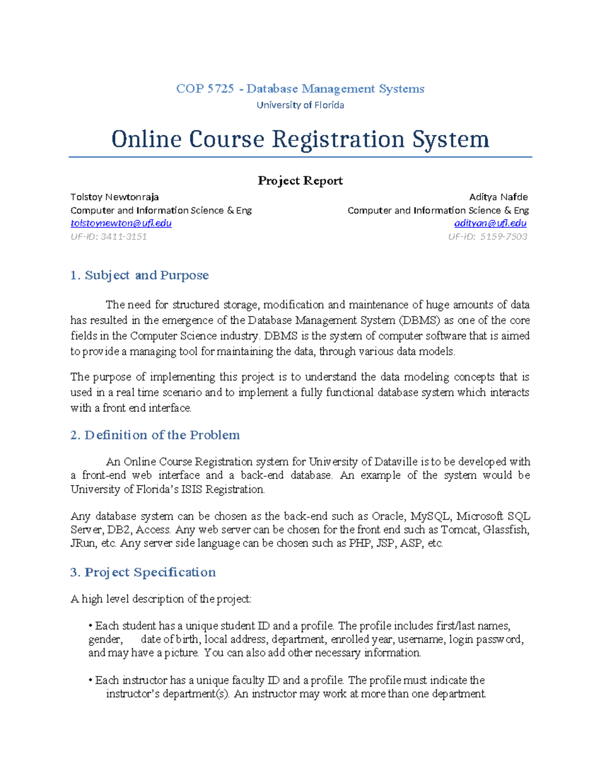 Online cource syste - Project - COP 5725 - Database Management Systems ...