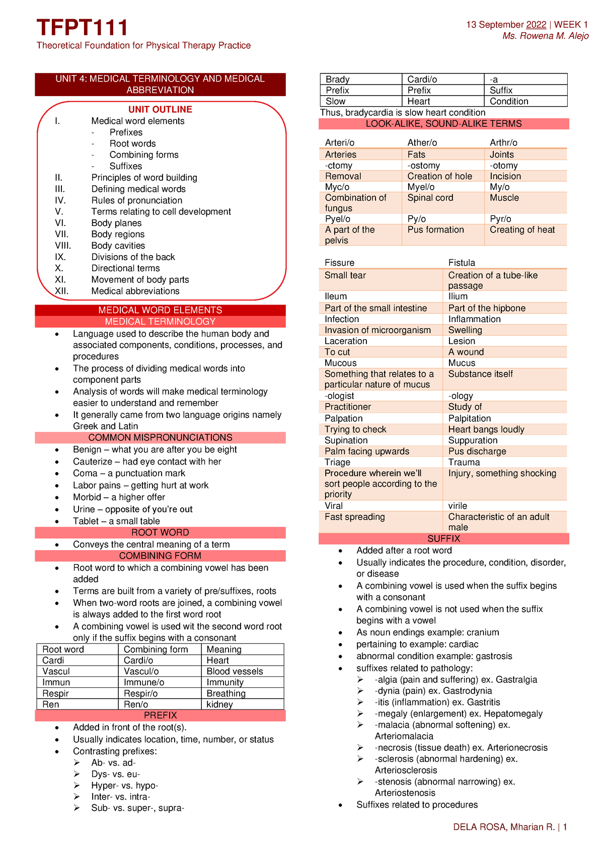 TFPT111 UNIT 4 - Our Lady of Fatima University - TFPT Theoretical ...