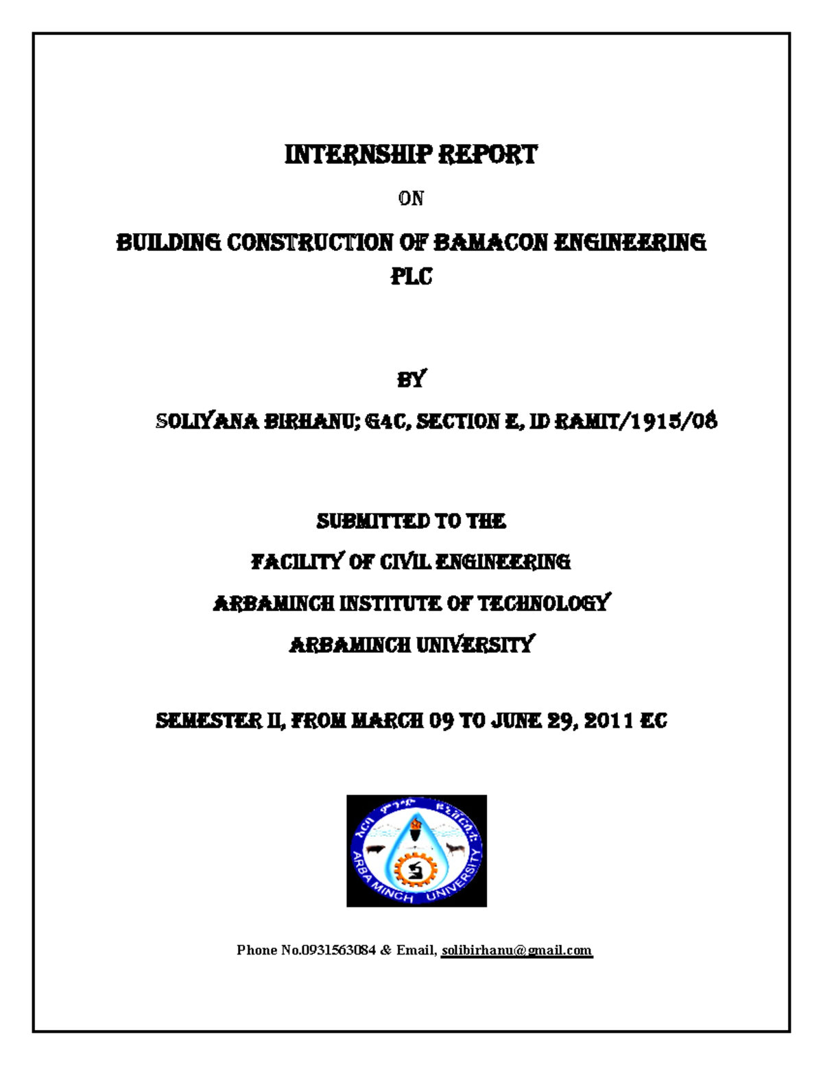 Civil Engineering Internship report - Internship Report On Building ...