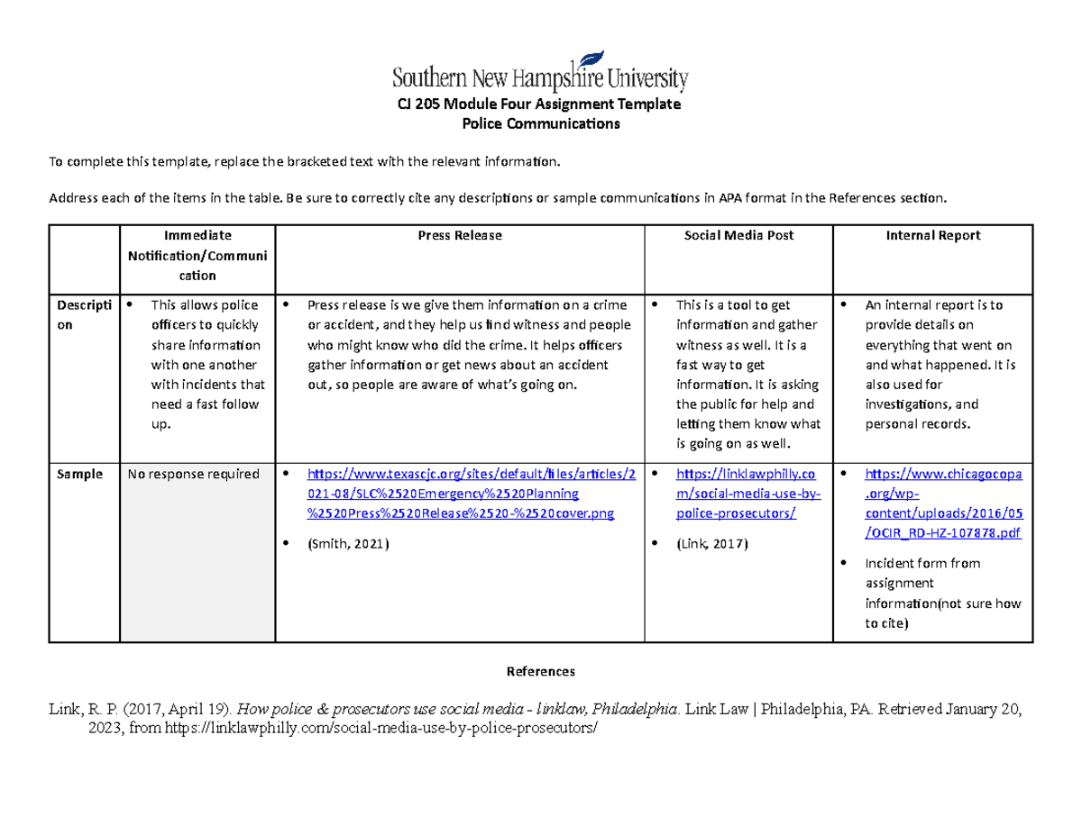 CJ 205 Module Four Assignment Template - CJ 205 Module Four Assignment ...