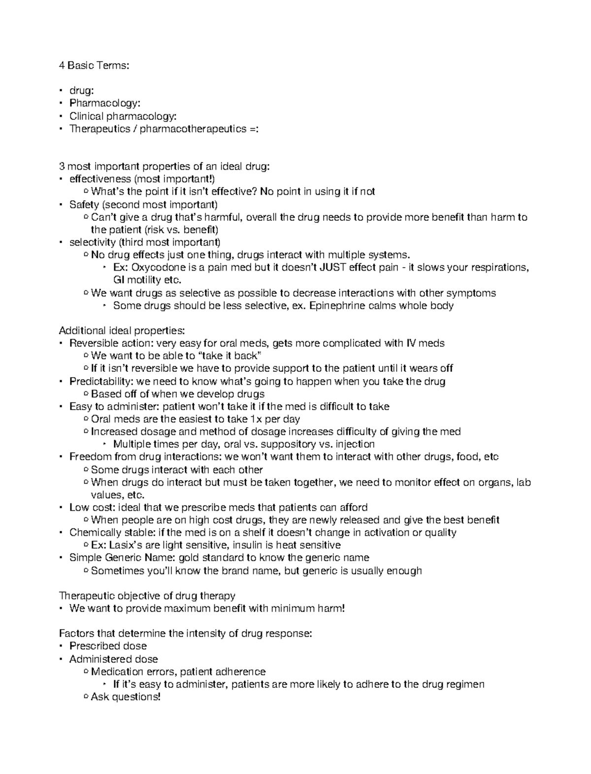 Pharmacology Lecture I - 4 Basic Terms: drug: Pharmacology: Clinical ...