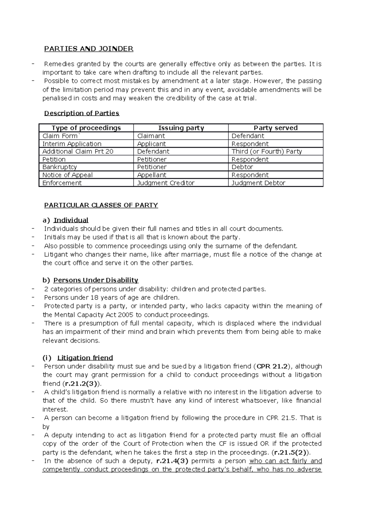 Parties AND Joinder - Lecture Notes 12 - PARTIES AND JOINDER - Remedies ...