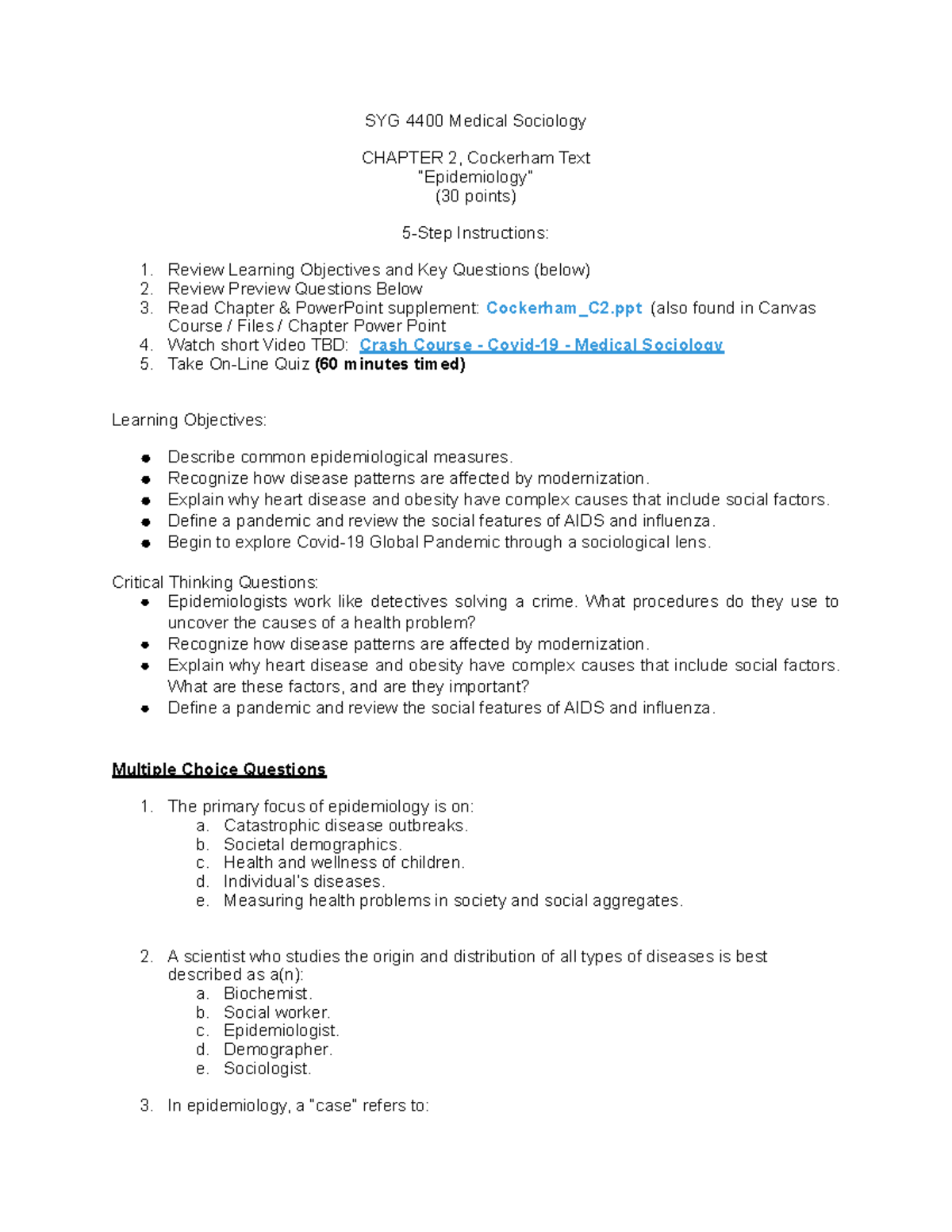 Ch+2+Quiz +Cockerham +Spring+2020+%281%29 - SYG 4400 Medical Sociology ...