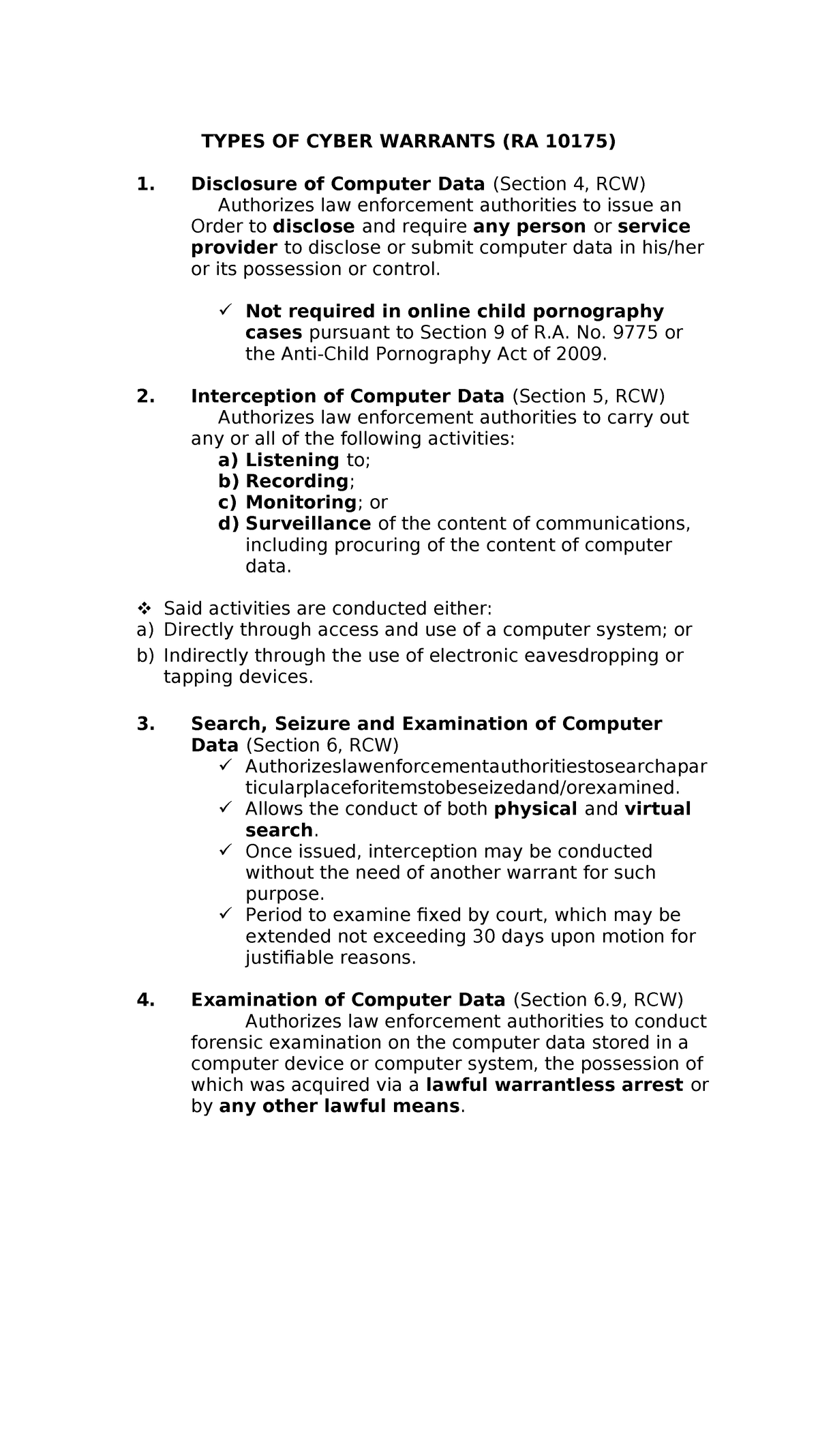 Types OF Cyber Warrants - TYPES OF CYBER WARRANTS (RA 10175) Disclosure ...