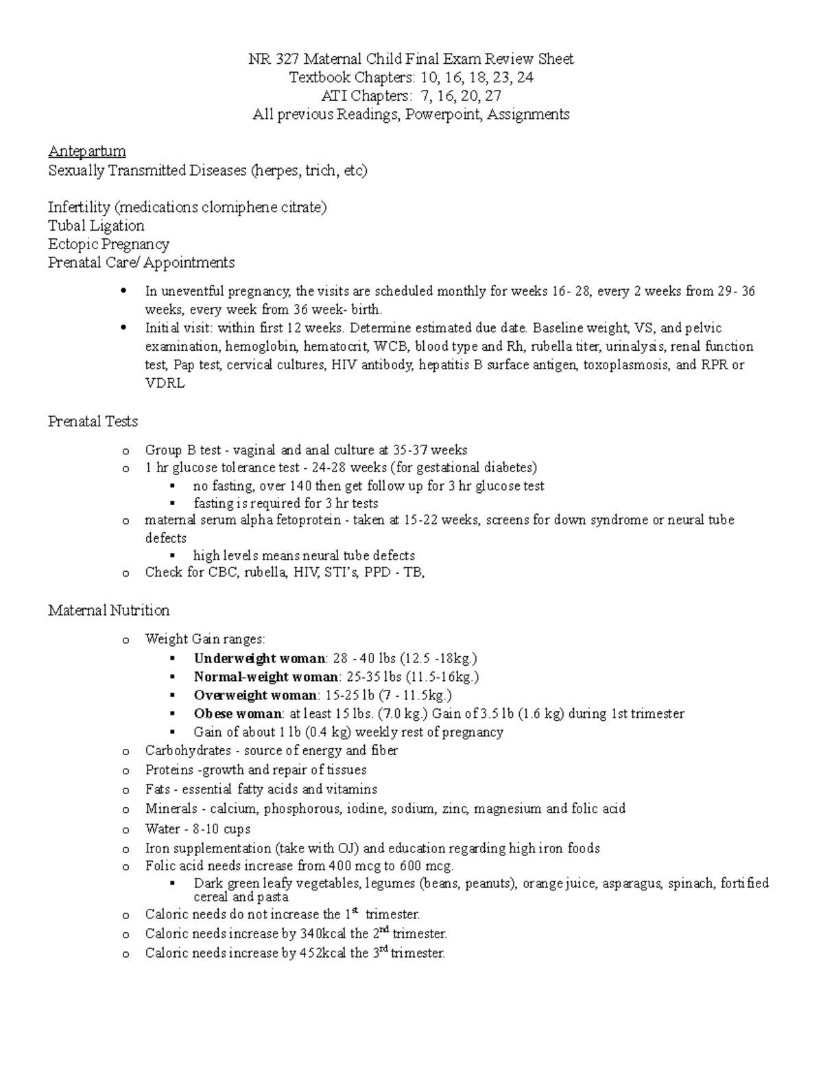 Updated NR 327 Final Exam Concept Review - NR 327 Maternal Child Final ...