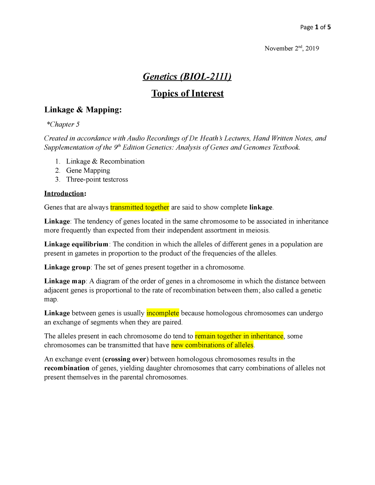 Linkage And Mapping November 2nd 2019 Genetics BIOL 2111 Topics Of   Thumb 1200 1553 