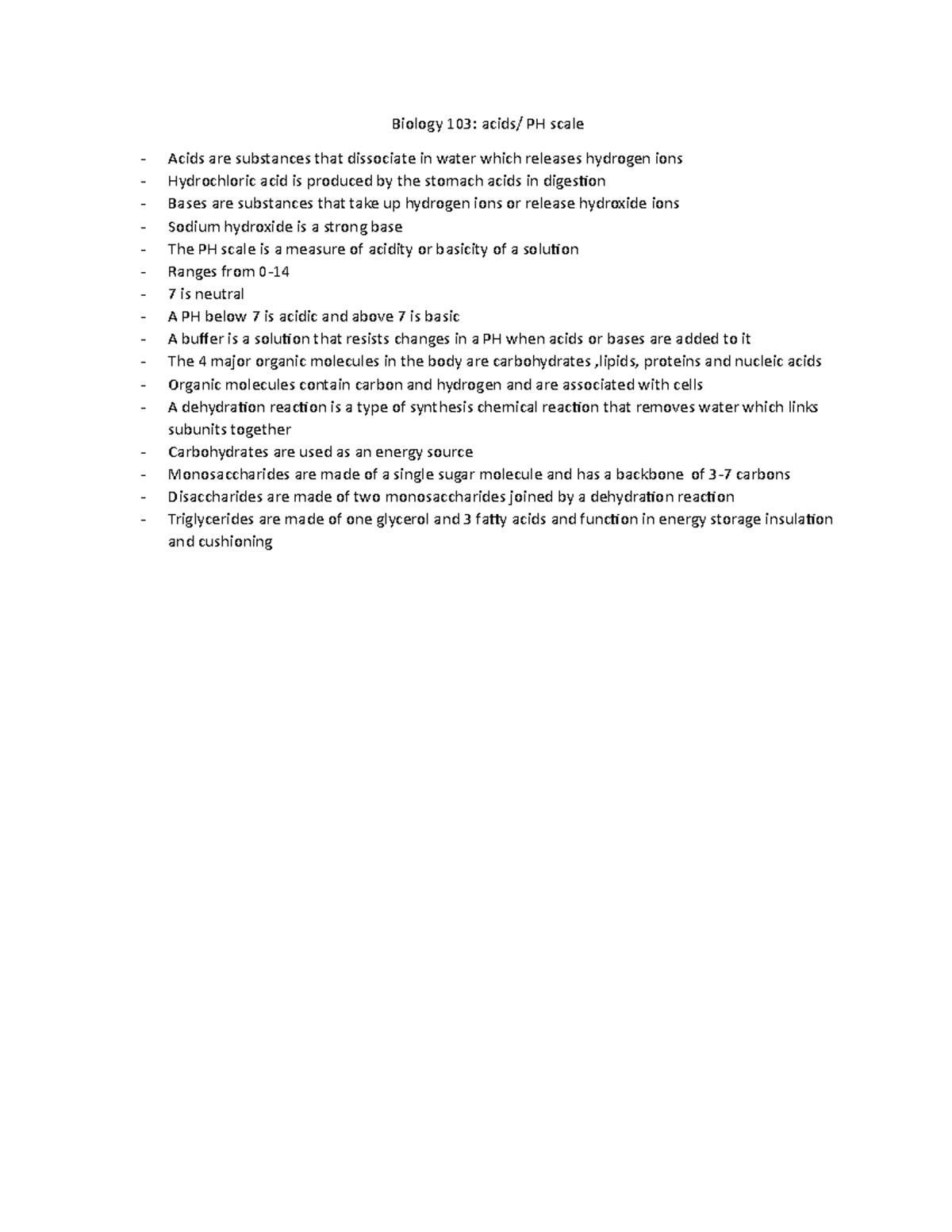 Bio 103 notes 3 Biology 103 acids/ PH scale Acids are substances