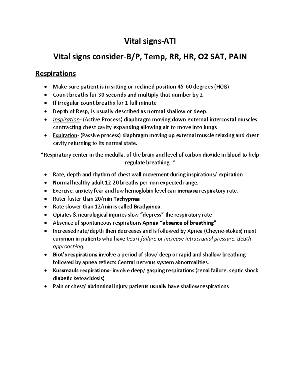 Nursing Foundation Notes exam prep - Vital signs-ATI Vital signs ...