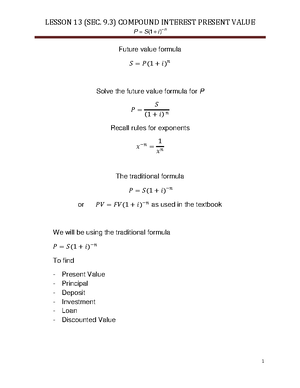 Lesson 9 7.3 Simple Interest Future Value - Example Mario borrowed ...