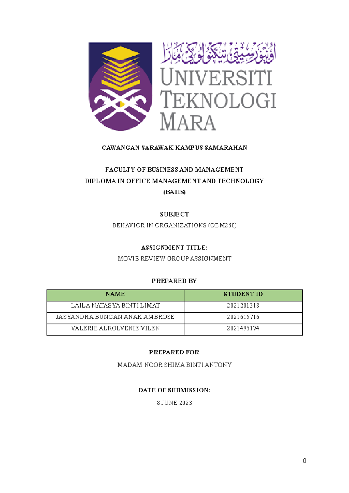 obm260 movie assignment