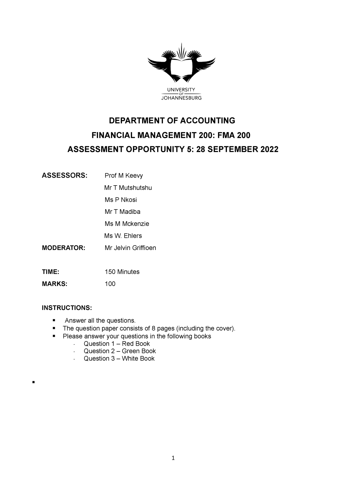 FMA200 Assessment Opportunity 5 upload - DEPARTMENT OF ACCOUNTING ...