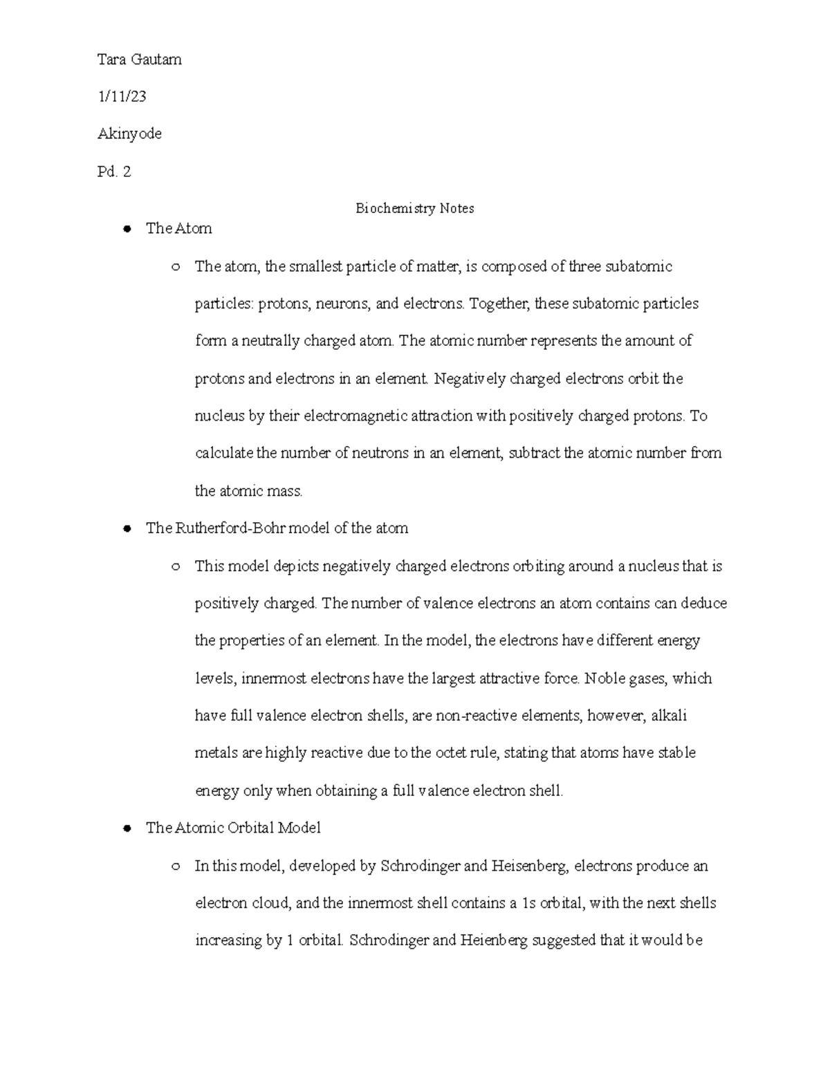 Biochemistry Notes - Tara Gautam 1/11/ Akinyode Pd. 2 Biochemistry ...