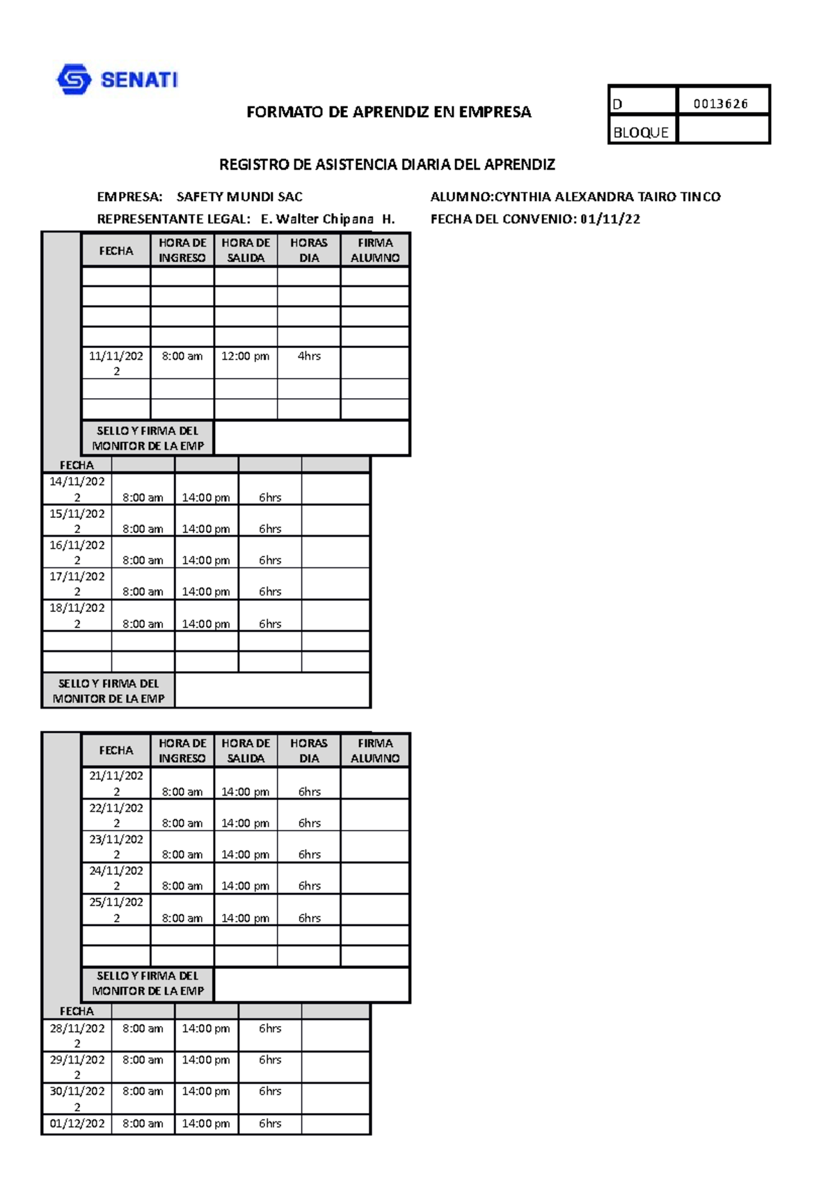 Registro De Asistencia Diaria Del Aprendiz Leonard Formato De