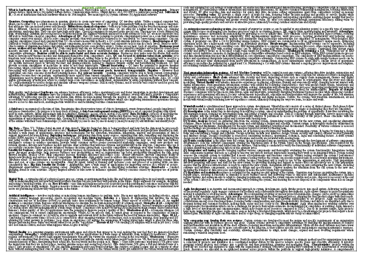 INFO123 Final Exam Cheat Sheet - What is hardware in an IS ...