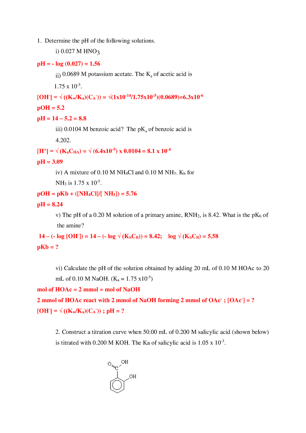 Tutorial 2 Titrimetry Answer Scheme - Determine The Ph Of The Following 