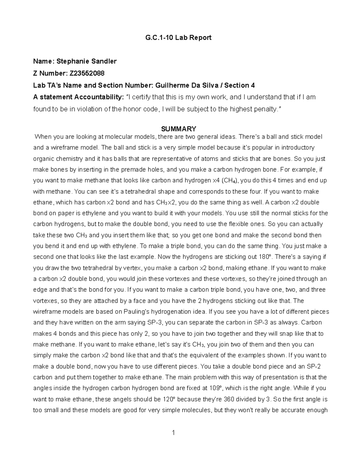 G.C.1-10 Lab Report-2 - chemistry lab course work. - G.C-10 Lab Report ...
