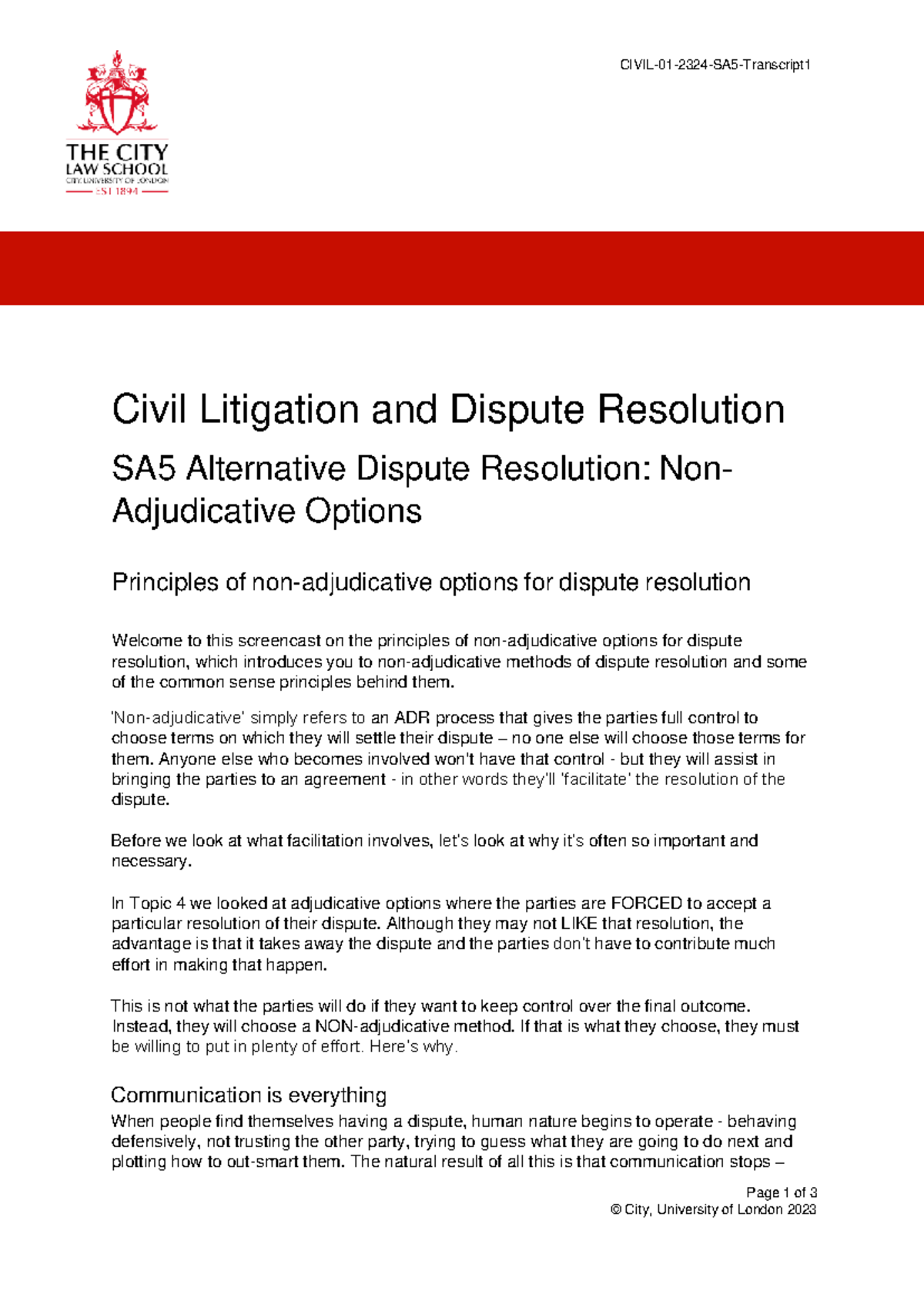 Learning Materials - Civil Litigation and Dispute Resolution SA5 ...