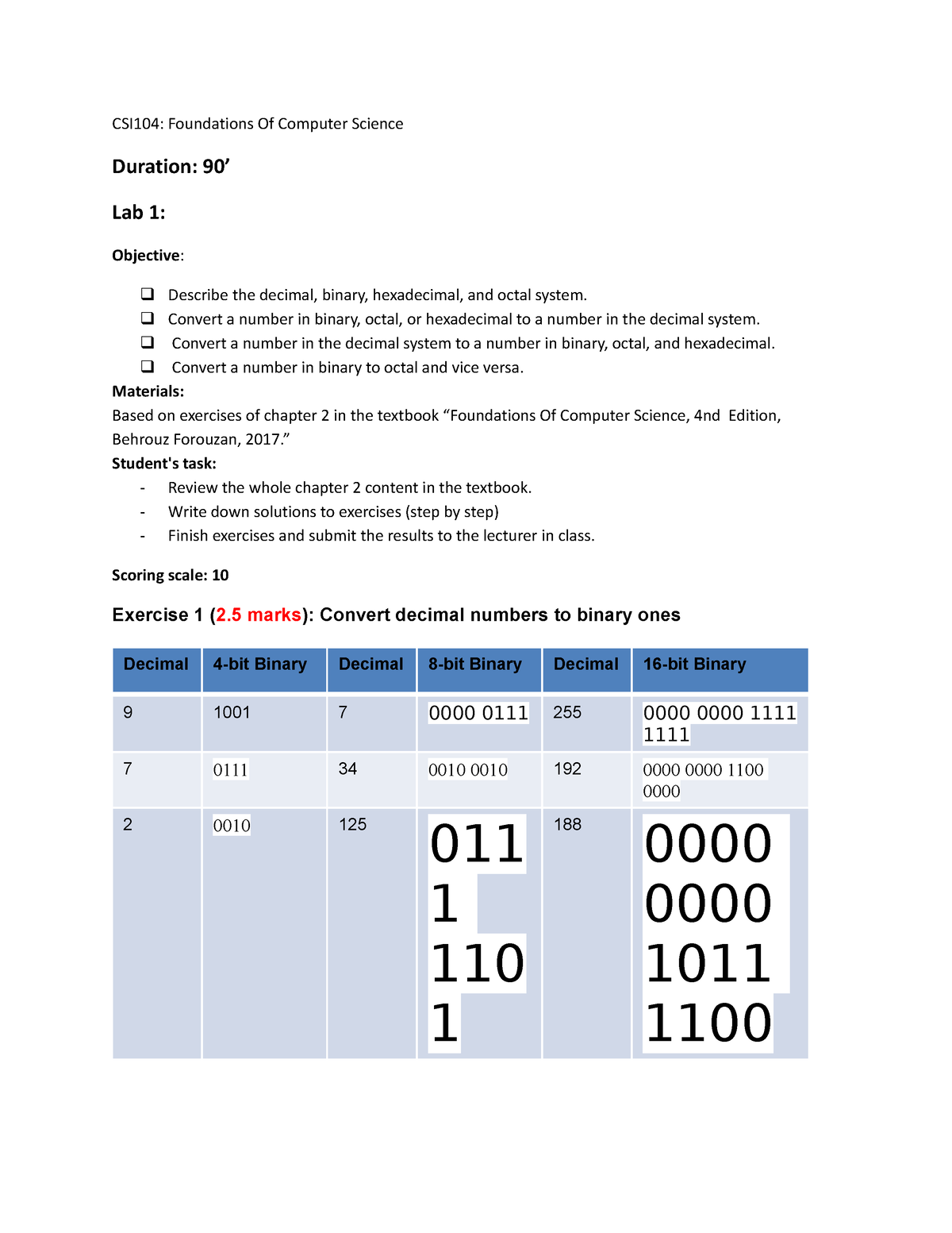 Lab 01 - áádasd - CSI104: Foundations Of Computer Science Duration: 90 ...