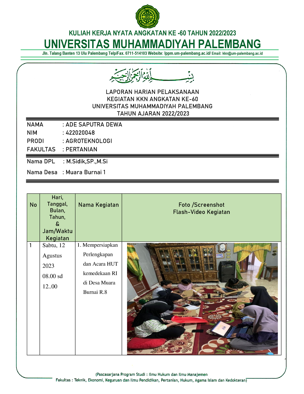 Logbook Sabtu 3 - Ade - Catatan - KULIAH KERJA NYATA ANGKATAN KE -60 ...